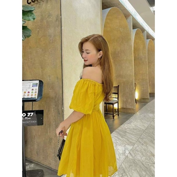 Đầm oganza xoè tay bồng