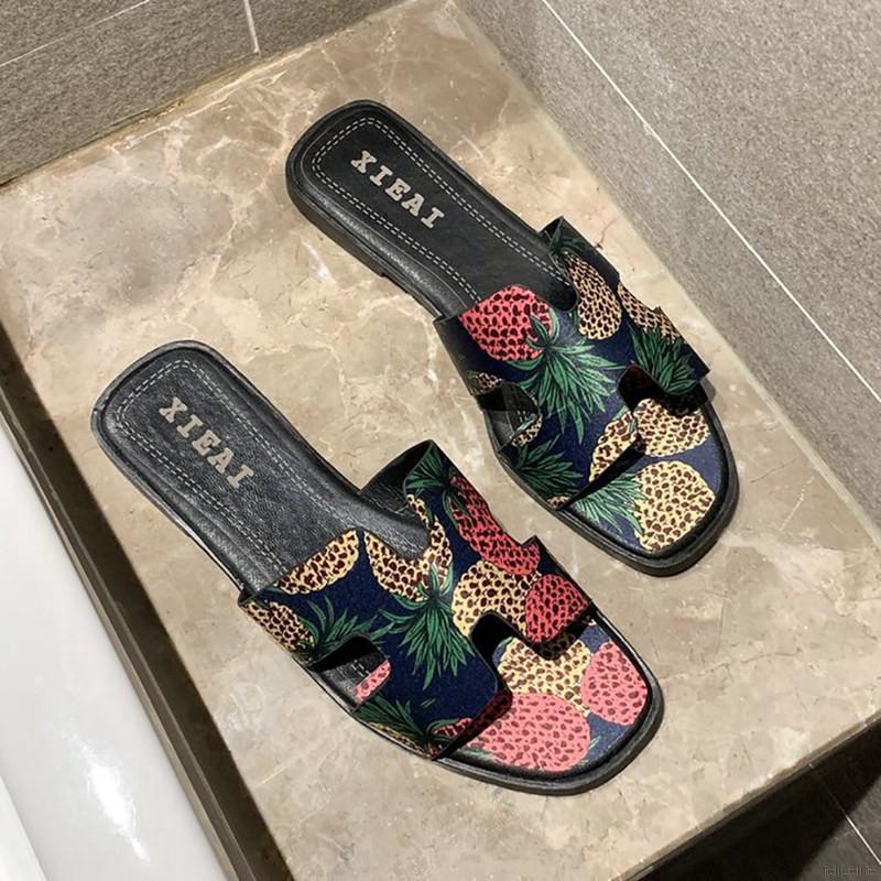 【Felicelife】Women Pineapple Printed Outdoor H-shape Flat Personality Flat Cute Anti-slip Sandal