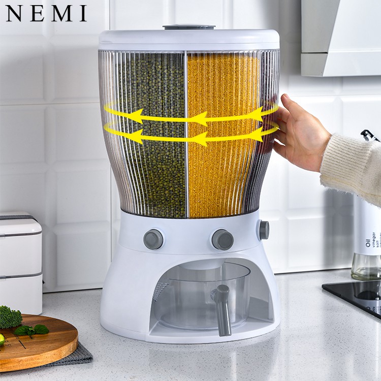 Thùng Đựng Gạo Ngũ Cốc 4 Ngăn Có Thể Xoay 360' Có Nút Bấm Dễ Dàng Lấy Gạo Tặng Kèm Một Cốc Đựng NEMI | BigBuy360 - bigbuy360.vn