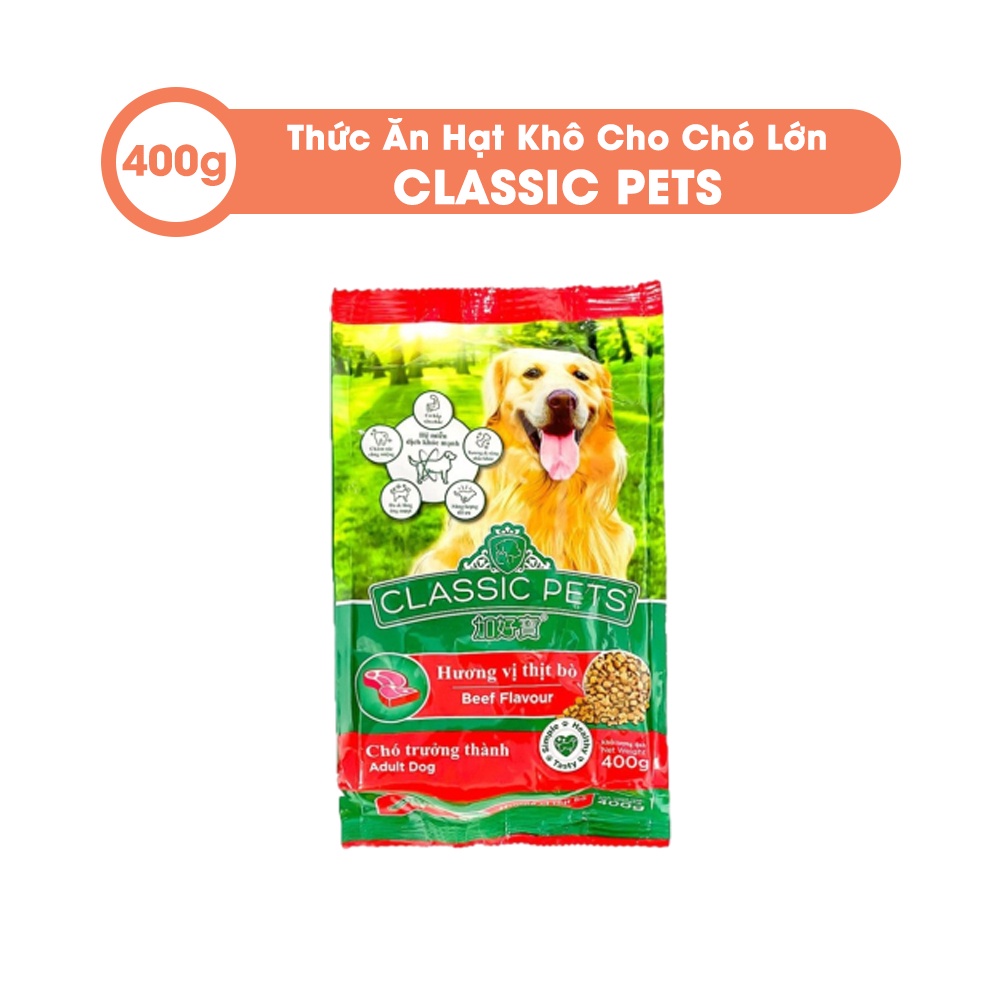 Thức Ăn Hạt Khô Cho Chó Lớn Classic Pets Adult Vị Thịt Bò (400g)