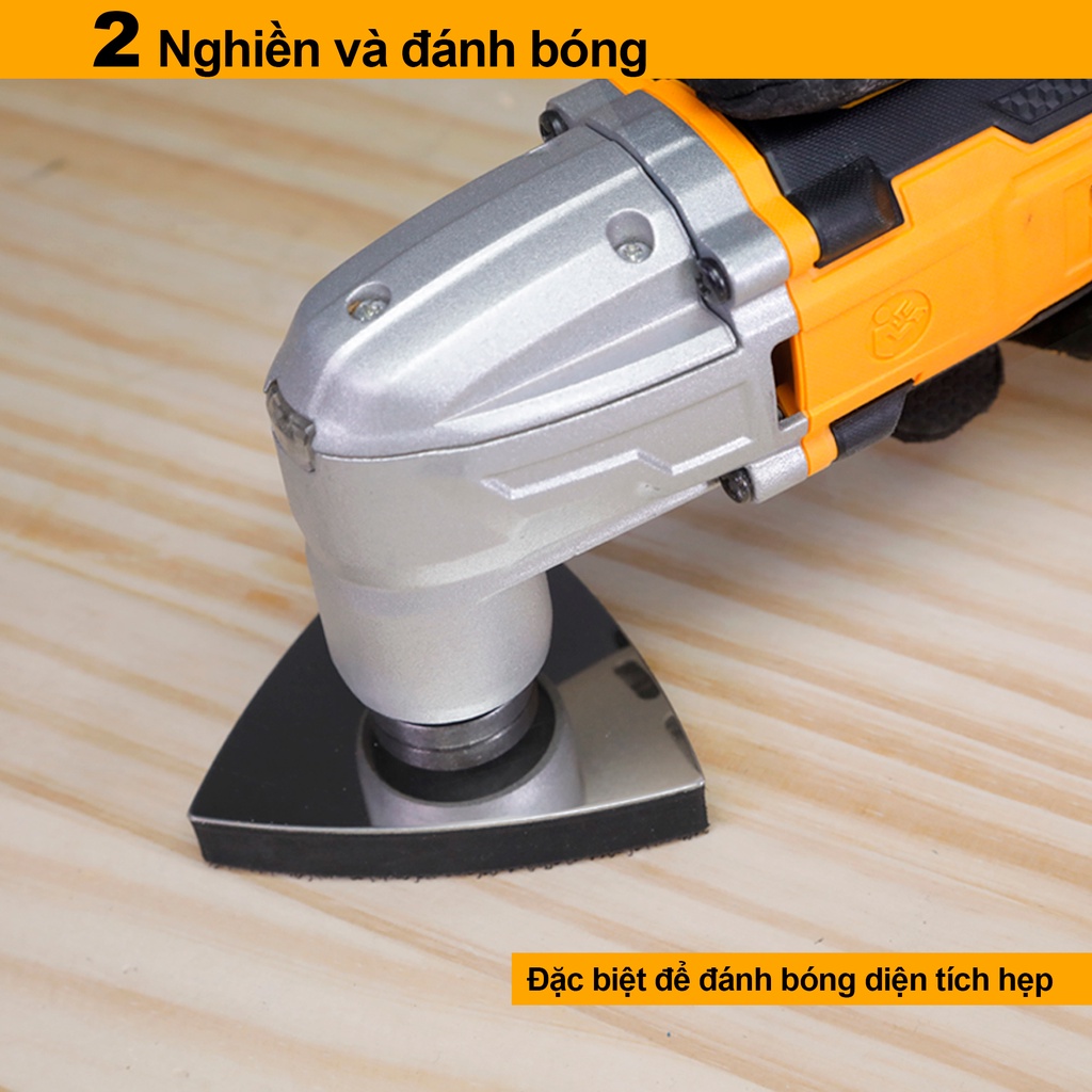 Máy công cụ đa năng dùng pin Lithium-ion 20V hiệu INGCO CMLI2001  có thể thay đổi tốc độ , đi kèm với 8 chiếc phụ kiện d