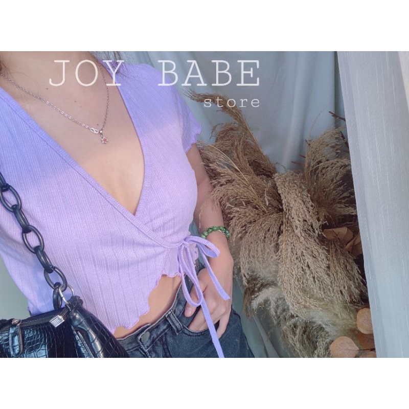 Áo croptop kiểu JOY BABE form ôm 🥝 thun gân xịn co giãn 4 chiều, có dây cột eo, kieu tay ngắn CRON 201 SALE