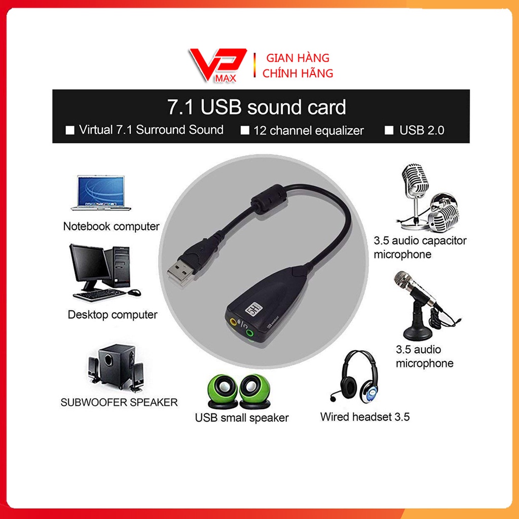 Đầu USB Sound Card 7.1 Thiết bị chuyển đổi âm thanh qua cổng USB Steel Sound 5Hv2 USB 7.1 Channel Sound Card 12 kênh