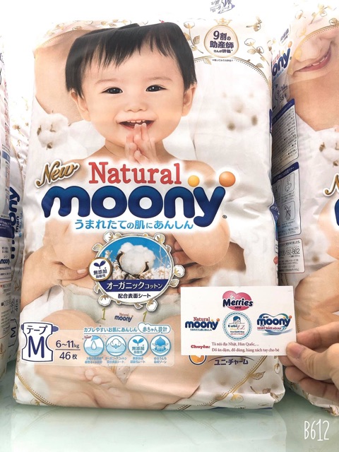 Tã quần/dán MOONY NATURAL nội địa Nhật NB63/S58/M46/L38/L36/XL32