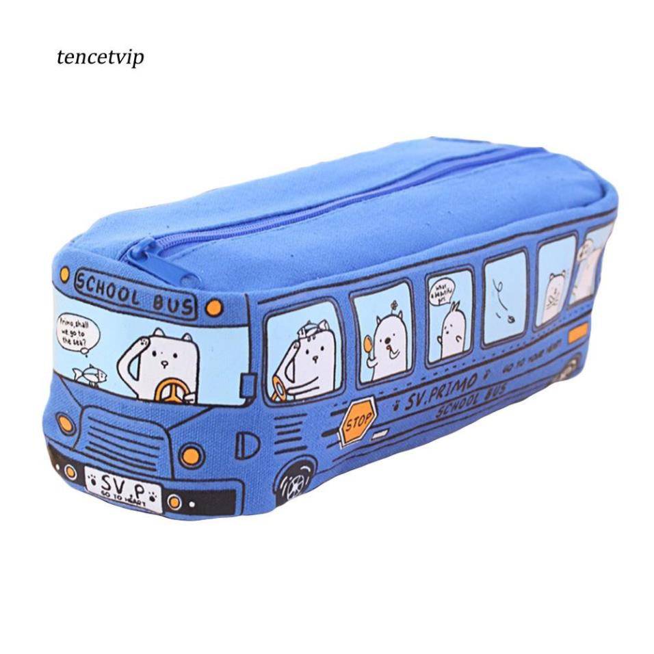 Túi đựng bút bằng vải canvas kiểu dáng xe bus xinh xắn - Hộp bút xe Bus Họa tiết dễ thương
