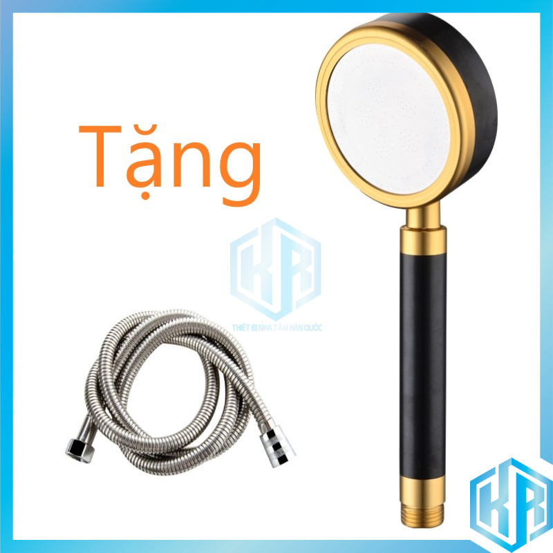 Tay sen, vòi sen tắm tăng áp hợp kim nhôm màu vàng đen siêu tiết kiệm nước tặng kèm dây cấp nước inox - QM029