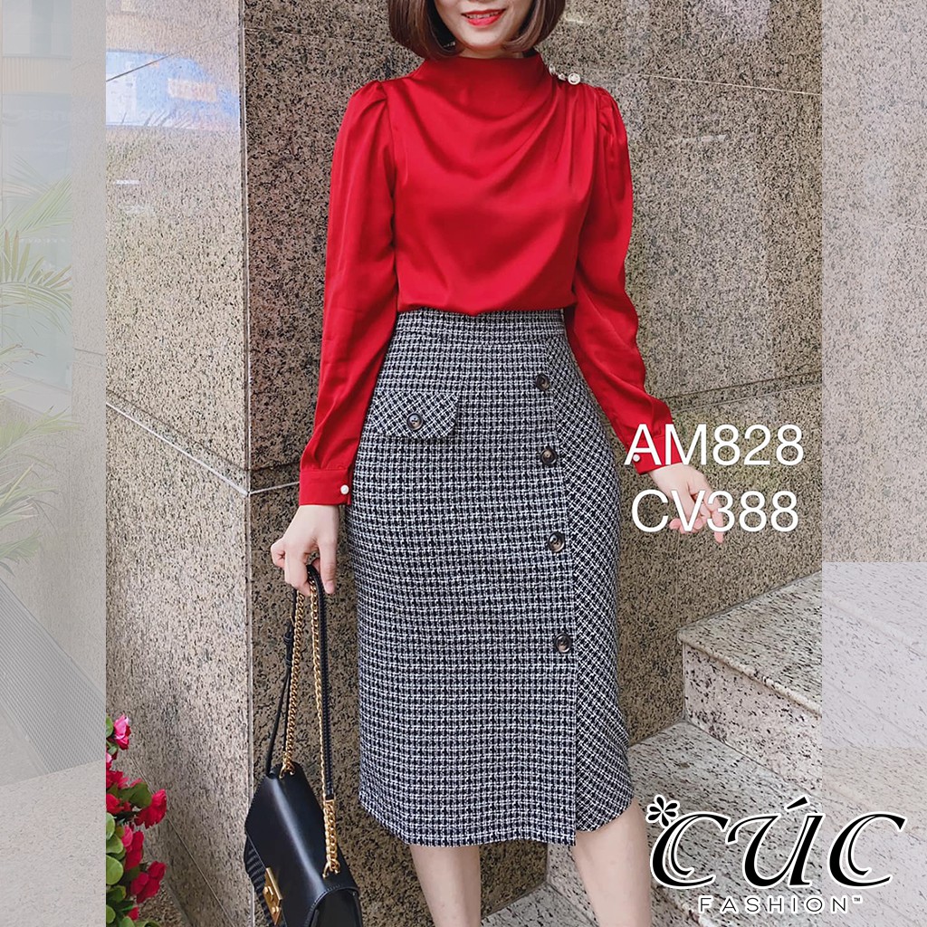 Chân váy đầm dáng công sở cao cấp Cúc Fashion CV388 đầm váy bút chì 1 túi