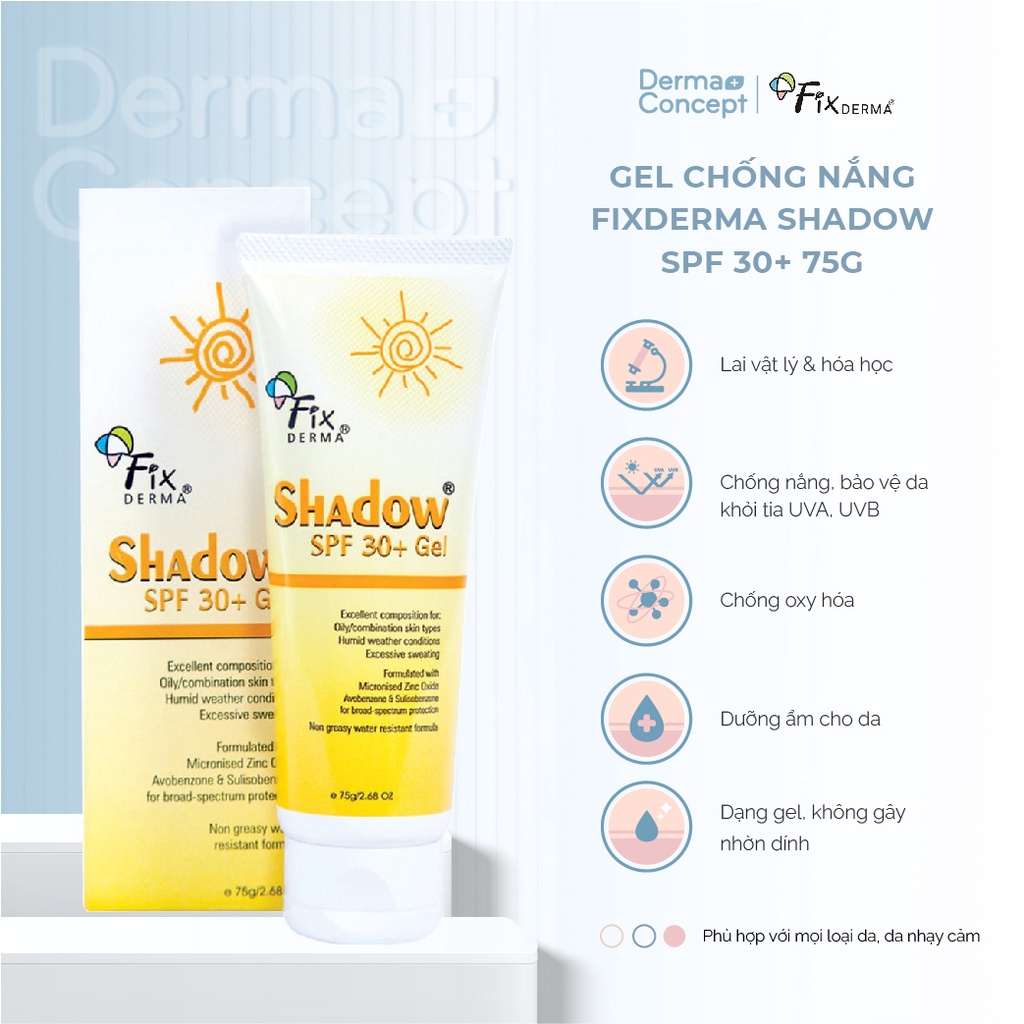 Gel chống nắng Fixderma Shadow SPF 30+ 75g