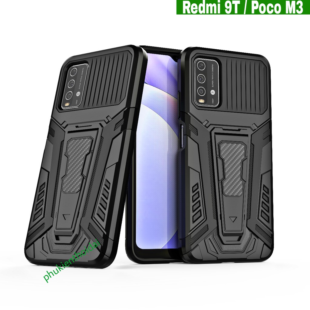 Ốp lưng Xiaomi Redmi 9T / Poco M3 Iron Man Pro chống sốc giá đỡ xem phim cao cấp