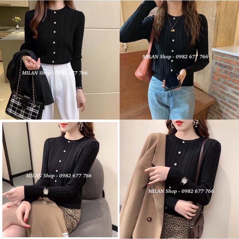 Áo len dài tay cổ tròn khuy ngọc style | BigBuy360 - bigbuy360.vn