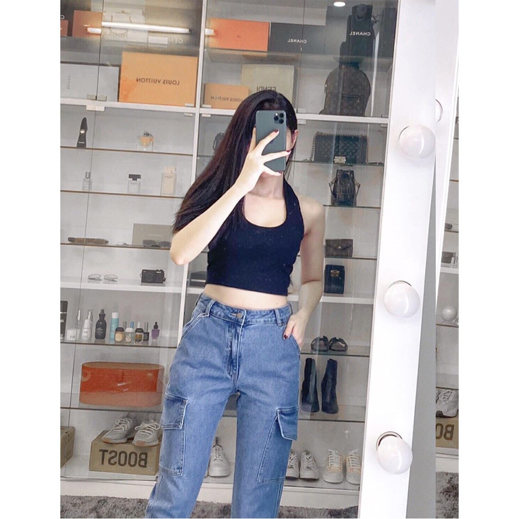 Áo yếm nữ croptop thun tăm màu đen / màu trắng