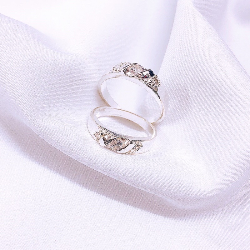 Nhẫn đôi nhẫn cưới nhẫn cặp bạc ta mặt đá chéo xinh xắn LINH MIU SILVER