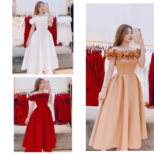 KÈM ẢNH/VIDEO THẬT - Đầm xoè bẹt vai dún SANG TRỌNG - Size M/L đến 57kg - MS175V | BigBuy360 - bigbuy360.vn