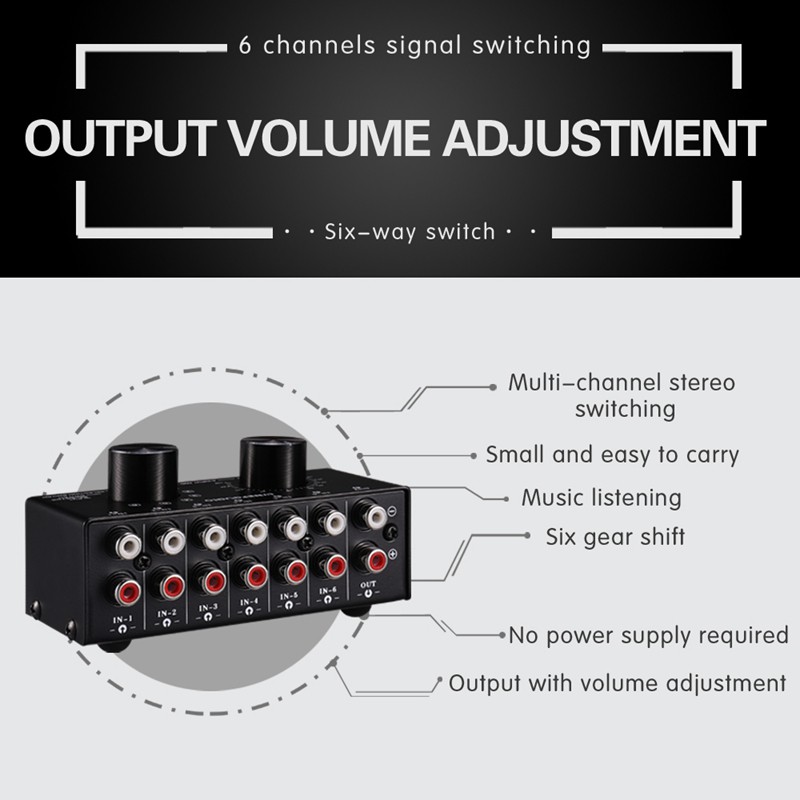 Bộ Chuyển Đổi Âm Thanh Rca Từ 1 Ra 6 Cổng Kèm Công Tắc Điều Chỉnh Âm Lượng