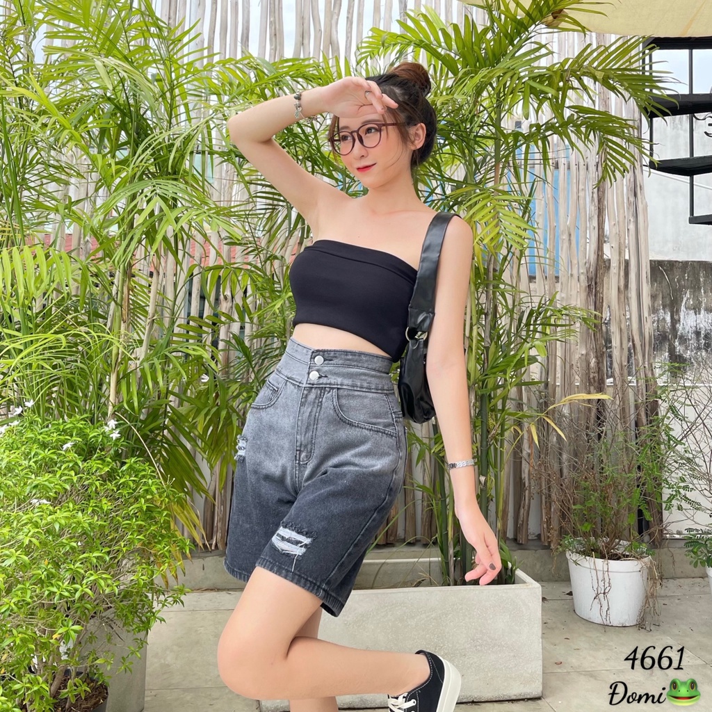 Quần short jean ngố⚡️ MunMunStore⚡️ Quần ngố bò loang rách - quần sọt jean ngố lửng nữ