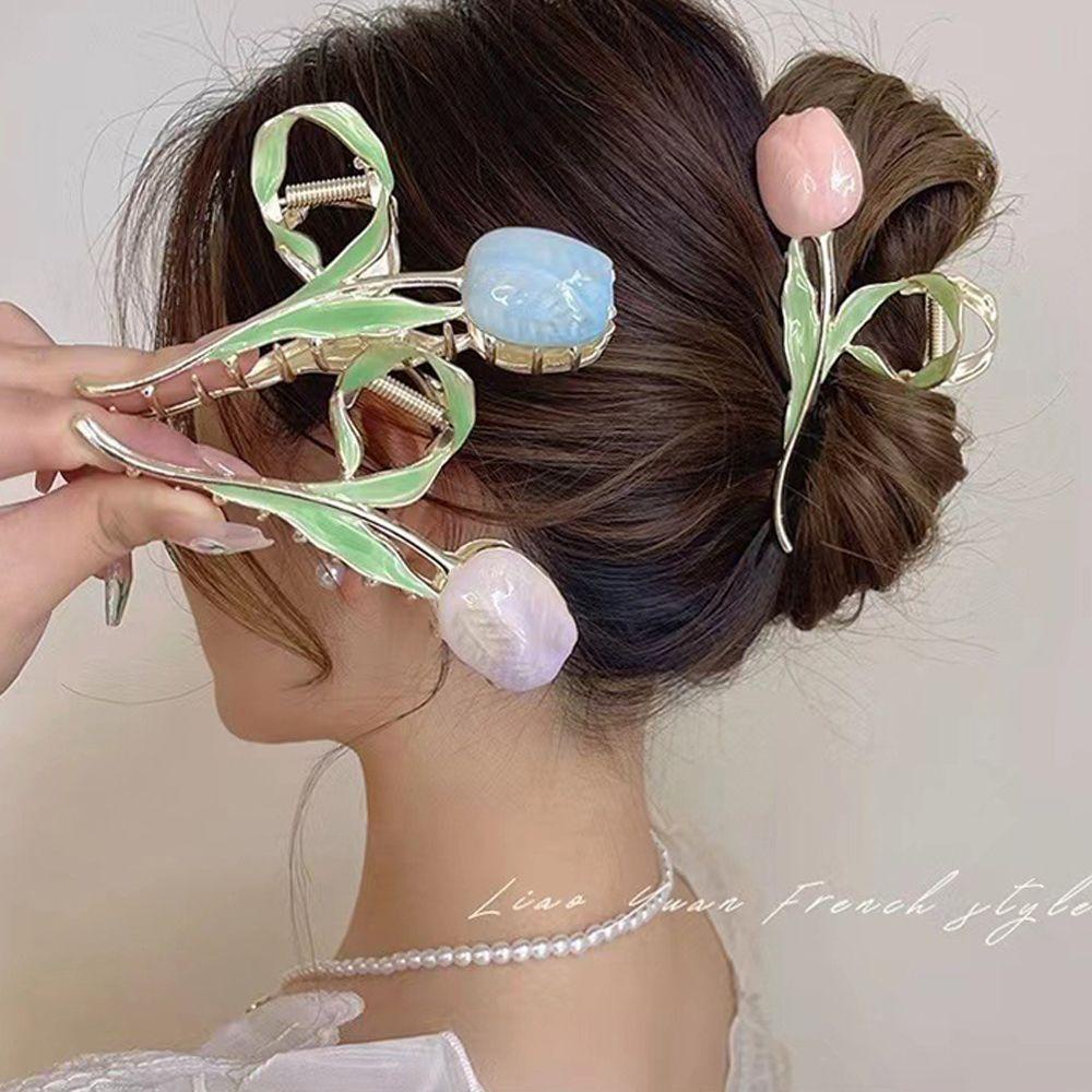 Kẹp Tóc Kim Loại Hình Hoa Tulip / Cá Mập / Cá Mập Ngọt Ngào Thanh Lịch Cho Nữ