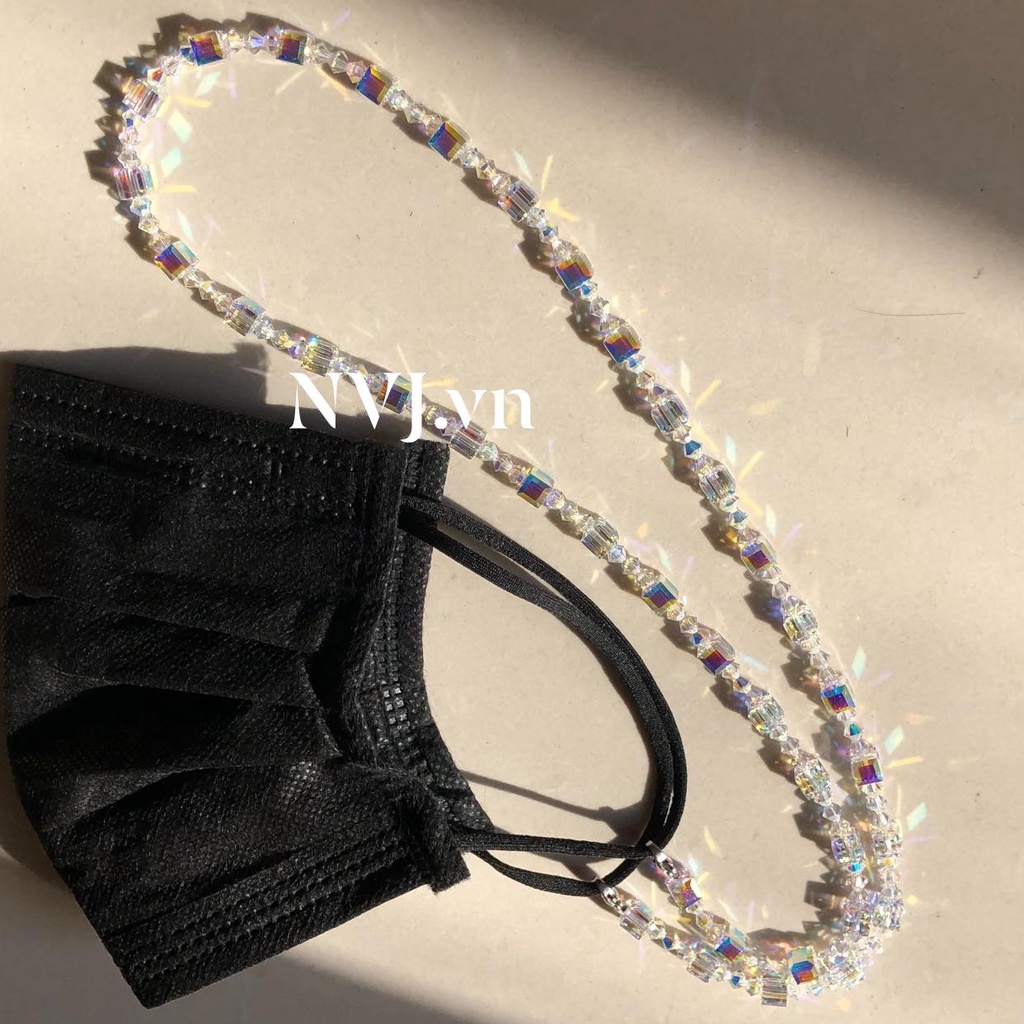 Dây đeo đa năng  cao cấp sang trọng với pha lê Swarovski hạt vuông 6ly 5601 001AB