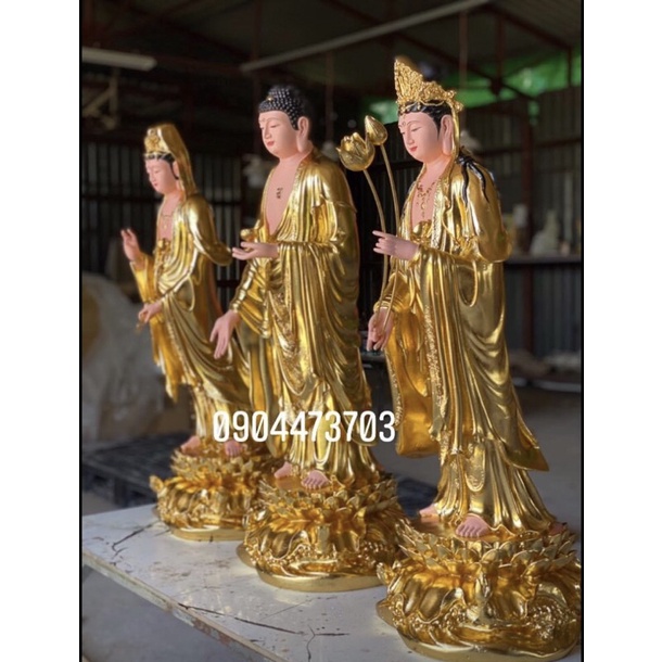 Bộ tượng Tam Thánh Tây Phương dát vàng cao 85cm - LHCTTP85