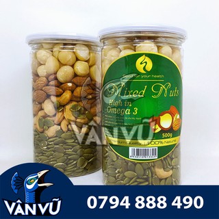 Hộp mixed nuts 4 loại hạt 500gr macca úc, bí xanh ấn độ, hạnh nhân, hạt điều đã tách vỏ
