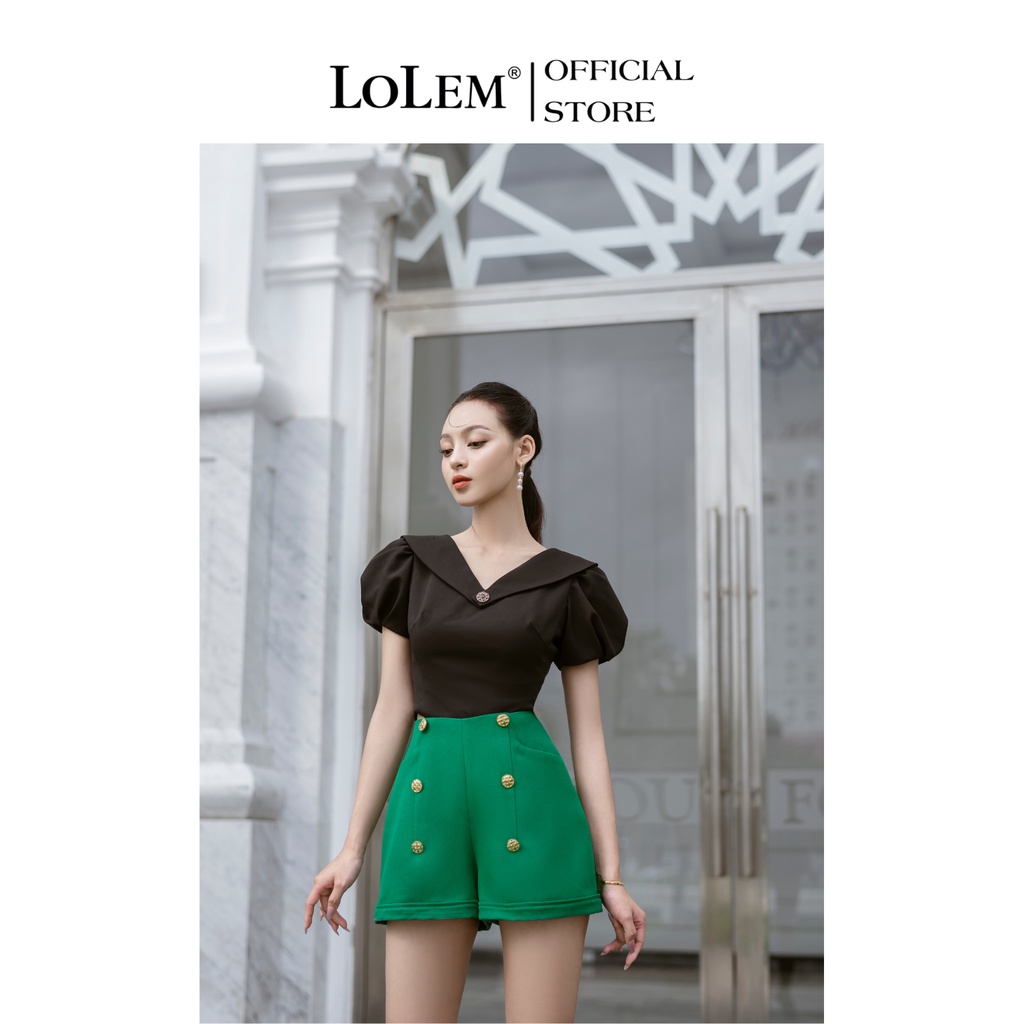 Áo kiểu tay phồng nữ LOLEM AK1247 cổ tim vải chun lì co giãn