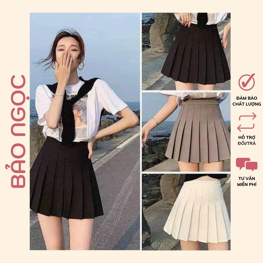 Chân váy tennis xếp ly chữ A ngắn thời trang nữ cao cấp màu trắng đen nâu có quần bảo hộ shop Bảo Ngọc