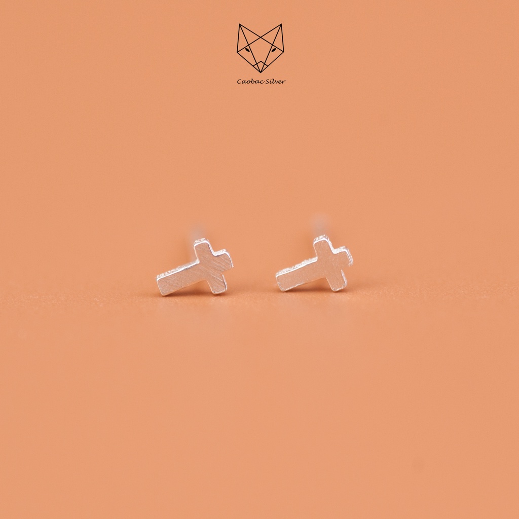 Khuyên Bạc Ta Cao Cấp CaoBac Silver Họa Tiết Chữ Thập Nhỏ Dễ Thương Thời Trang Phụ Kiện Trang Sức Unisex Cá Tính