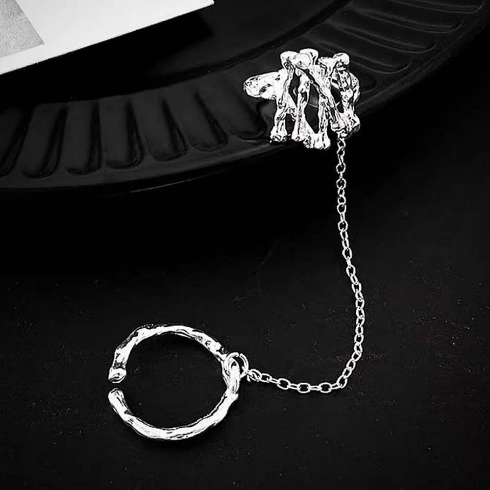 Nhẫn Tua Rua Hình Núi Lửa Phong Cách Punk Cá Tính Dành Cho Nữ|Nhẫn Hở Phối Dây Xích Kim Loại Nhiều Màu Sắc Cá Tính