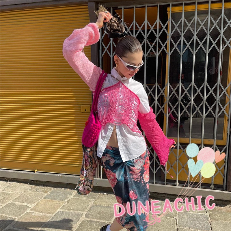 DUNEA Áo Sweater Dệt Kim Tay Dài Hở Vai Quyến Rũ Cho Nữ