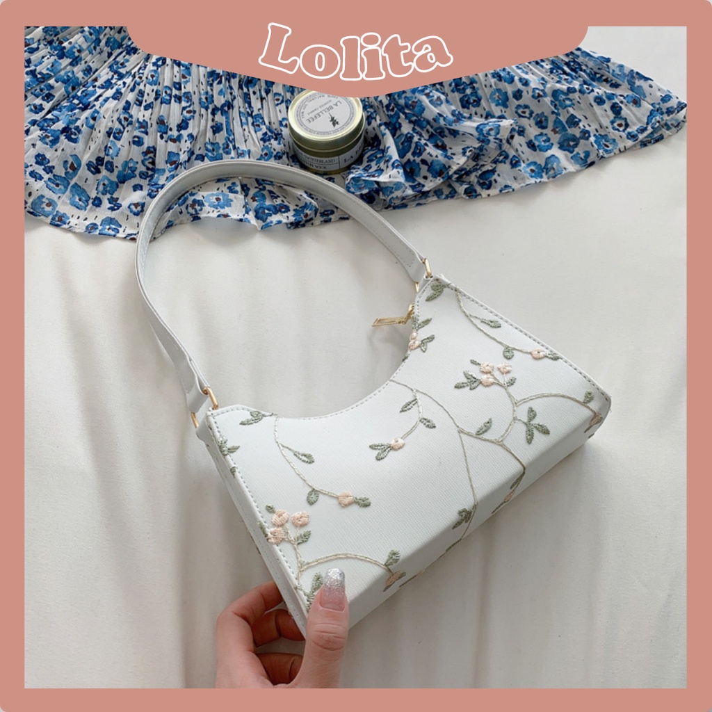 Túi Xách Nữ Kẹp Nách Đeo Vai LILAS Baggu Thêu Hoa Vân Nổi