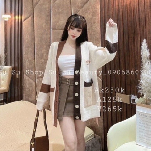 Áo khoác cardigan be viền túi phối màu siêu đẹp L1 mh