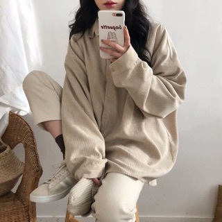 Áo sơ mi Nhung Tăm Oversize ( Có ảnh thật )