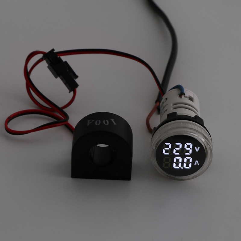 Digital Voltmeter Ammeter 22mm Round AC 50-500V 0-100A Voltage Volt Amp Monitor