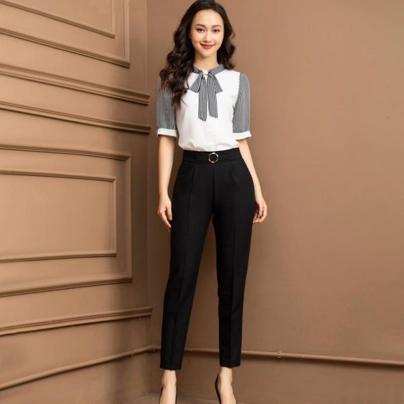 Quần tây nữ công sở lưng cao chất vải tuyết mưa mềm - Quần vải thiết kế khoá kéo đai tròn màu đen xám mặc đi học đi làm