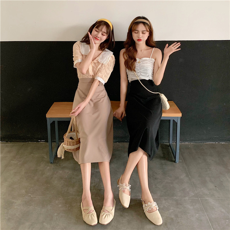 Chân váy midi nữ dáng dài lưng cao 2021, Đầm nữ màu đen hồng dáng xòe sang chảnh thời trang hàn quốc | BigBuy360 - bigbuy360.vn