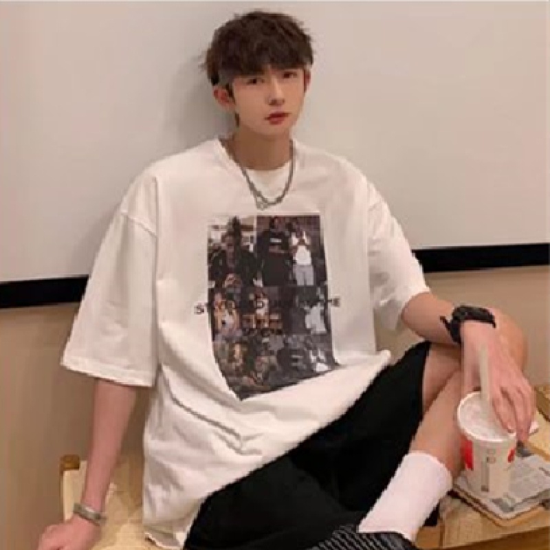 Áo Thun Dáng Rộng In Chữ Phong Cách Nhật Hàn Thời Trang Mùa Hè Cho Nam Cỡ M-8XL