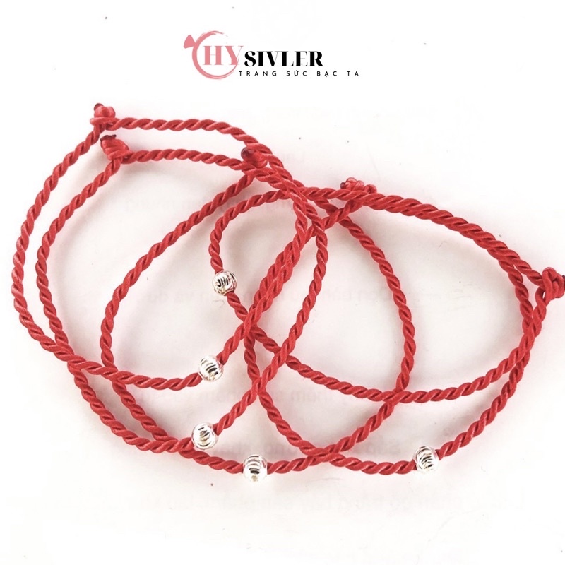 Vòng tay chỉ đỏ may mắn bi bạc 925 lắc tay nam nữ đeo được