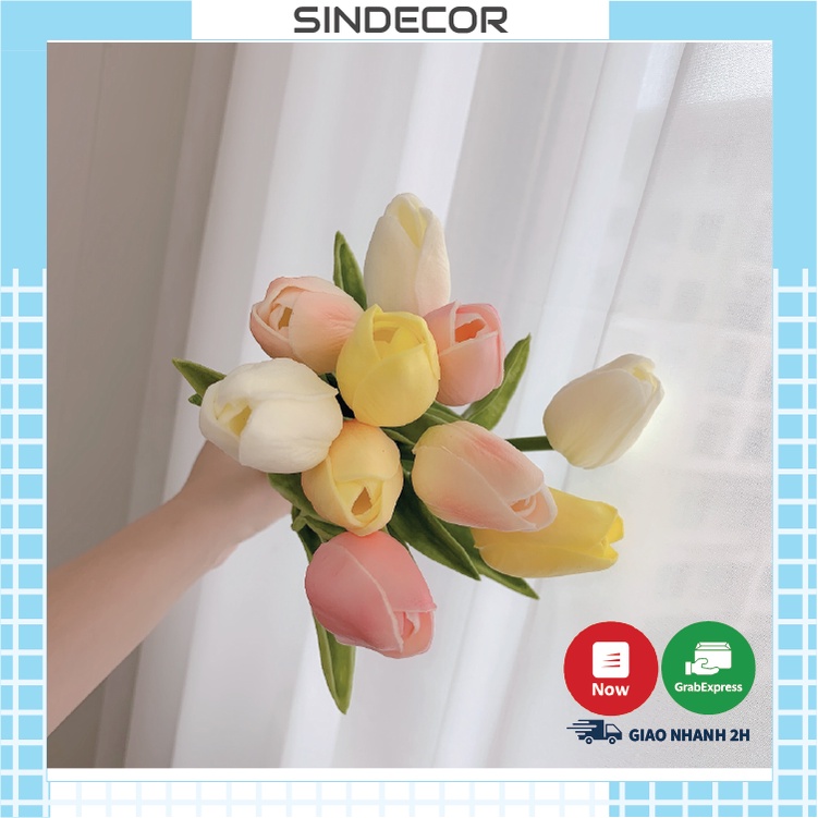 Hoa tulip giả PU cao cấp nhiều màu sắc decor trang trí nhà cửa Sindecor