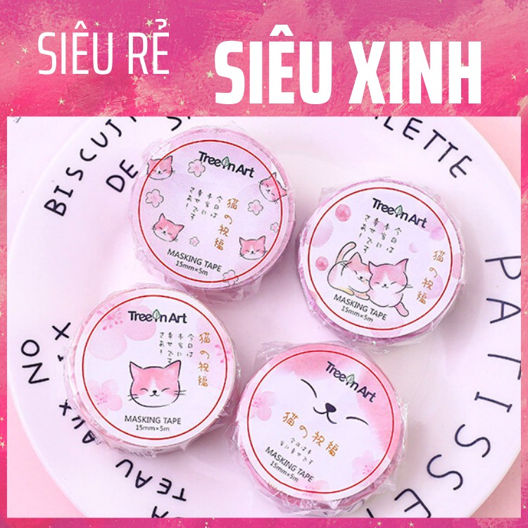 Washi Tape  - Bằng Kéo Trang trí hình Mèo Tree in Art siêu đáng yêu