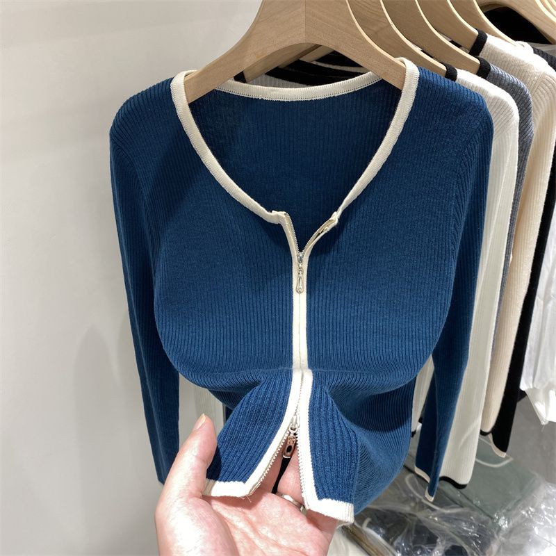 Áo Khoác Cardigan Dài Tay Phối Khóa Kéo Thời Trang Cho Nữ