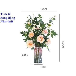 Hoa lụa vải trang trí mẫu đơn phú quý [Tặng kèm bình thủy tinh xịn sò]