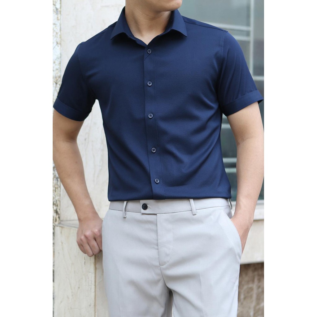 Áo sơ mi nam ngắn tay áo sơ mi nam cộc tay vải lụa nến mềm mịn thấm hút mồ hôi | BigBuy360 - bigbuy360.vn