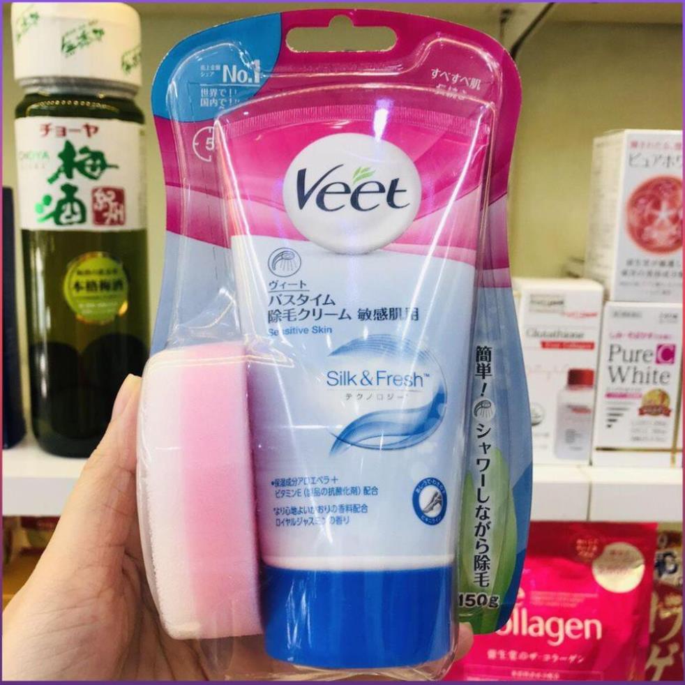 Kem tẩy lông Veet 150g tặng kèm bông hàng Nhật nội địa tẩy lông toàn thân