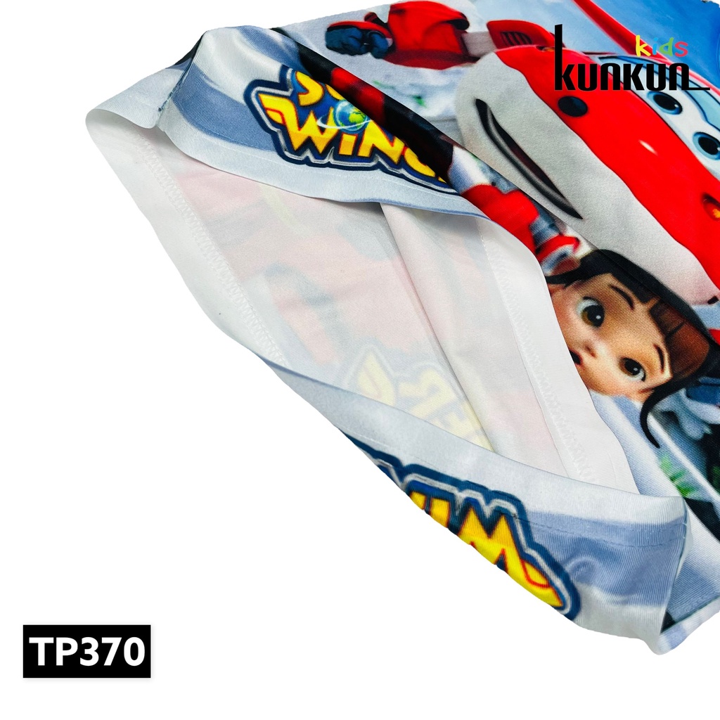Quần áo bé trai in 3D super wings cộc tay size đại từ 10-60kg KunKun TP370 - Đồ bộ trẻ em thun lạnh co giãn 4 chiều