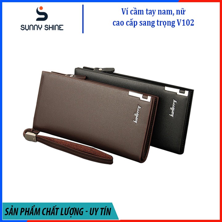 Ví cầm tay dài Baellerry nữ, nam da PU phối da bò dáng đứng cao cấp đen, nâu, dự tiệc sang trọng vừa điện thoại V102 | BigBuy360 - bigbuy360.vn