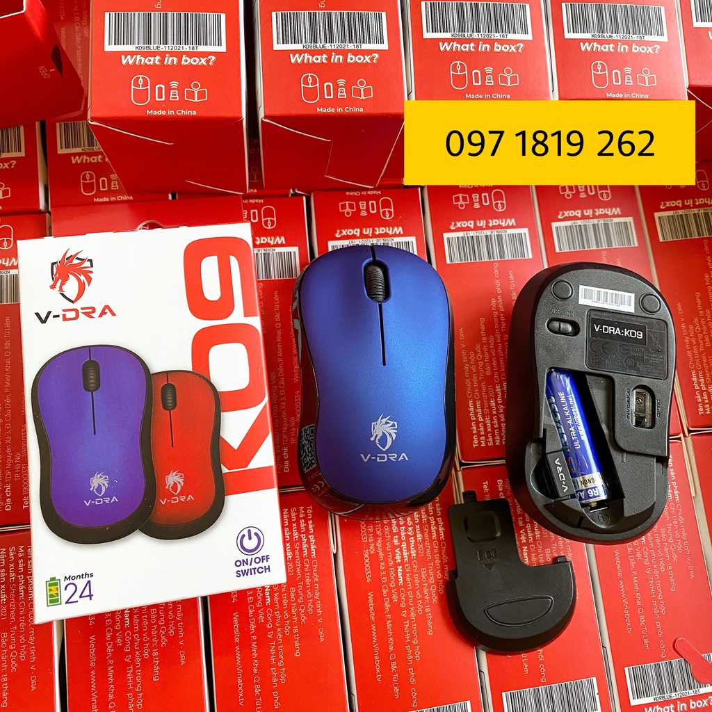 Chuột Không Dây Cao Cấp Vinagear K09. Có Công Tắc Bật/Mở. Hàng Chính Hãng