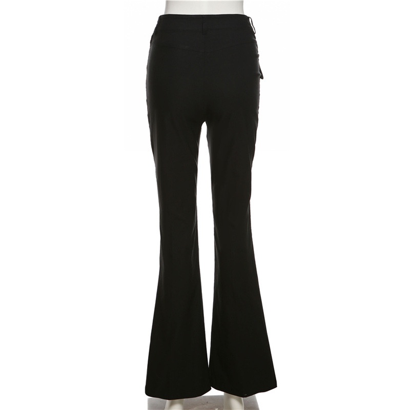 Quần Dài Midi Ống Rộng Phối Lỗ Thời Trang Đường Phố Cá Tính Cho Nữ