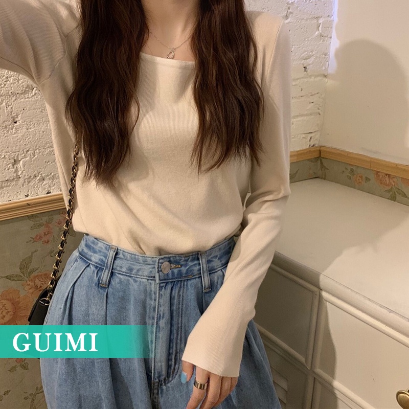 NZN Áo thun dệt kim cổ vuông màu trơn thời trang cho nữ