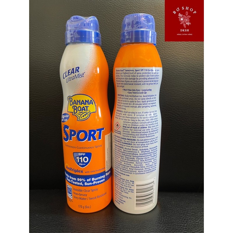 HÀNG CHÍNH HÃNG - Xịt chống nắng thể thao banana boat SPF 100 DATE MỚI NHẤT 05/2024