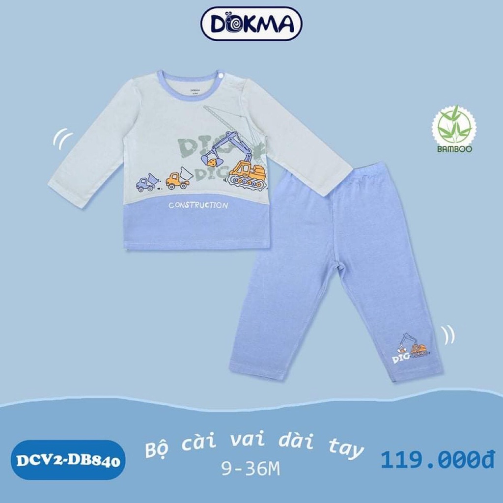 Bộ quần áo dài tay vải sợi tre thu đông cho bé trai bé gái chất mỏng vừa Dokma sale DB840