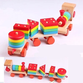 đồ chơi đoàn tàu gỗ thả số sắc màu cho trẻ